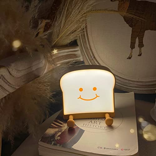 Image of QANYI Toast Bread Night Light,Soft LED Toast Lamp with Cute Face Always Smile,Bedroom Table Lamps Graduation Gifts Ideas for Teen Girls 10 11 12 13 14 Year Old Girls