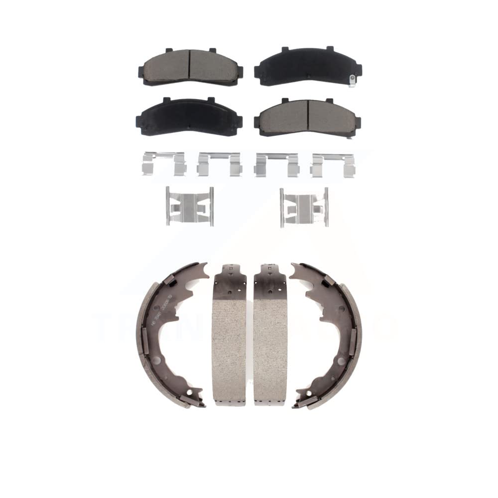 Transit Auto Front Rear Ceramic Brake Pads And Drum Shoes Kit Replacement For Ford Ranger Mazda B3000 B2300 B2500 B4000 With 9" Diameter KCN-100325