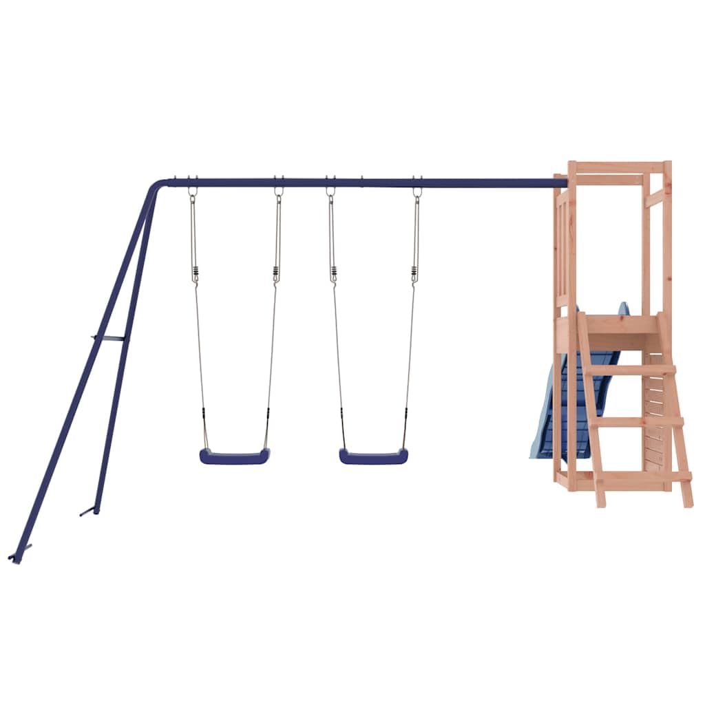 Spielturm Massivholz Douglasie mit Doppelschaukel, Wellenrutsche und Sandkasten, Klettergerüst aus wetterfestem Holz für Kinder im Garten