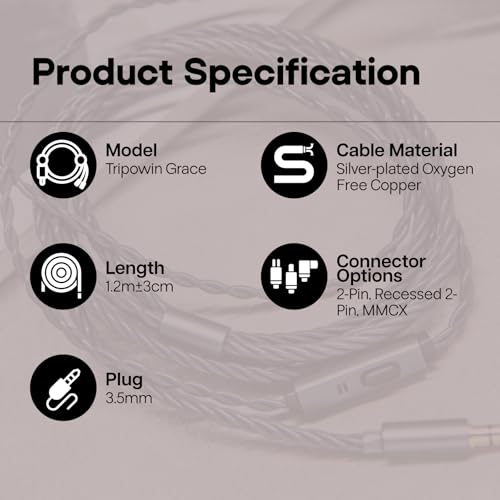 Image of Linsoul Tripowin Grace Detachable Silver-Plated Oxygen Free Copper OFC in Ear Earphone Cable with Microphone for Audiophile Replacement Cable (Recessed 2Pin)