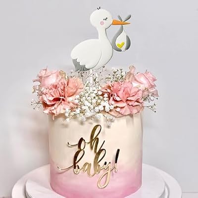 34 PCS Gender Reveal Stork Cake Toppers Balls Cake Decorations with Stars Clouds for Boy Girl Baby Shower Birthday Party Supplies (Gender Reveal)