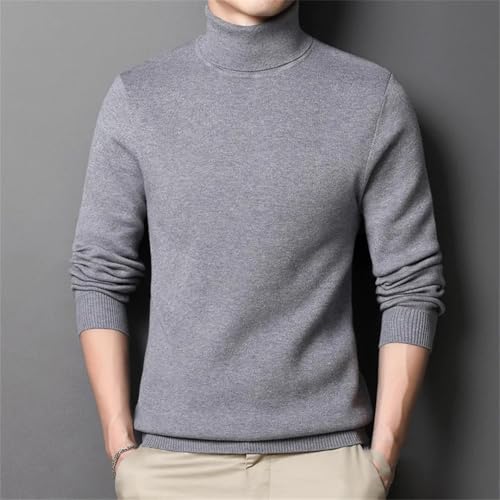Men's Autumn Casual Solid Color Half High Ribbed Round Neck Pullover Sweater3