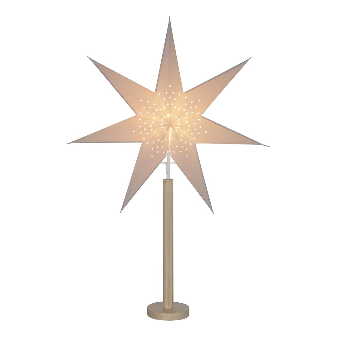 Stehlampe Weihnachtsstern Elice von Star Trading, 3D Papierstern Weihnachten mit Holz-Fuß in Natur, Dekostern Stehleuchte mit Kabelschalter, E14, Höhe: 85 cm