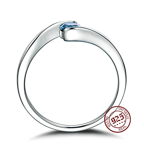 Bague Solitaire Ronde en Topaze Bleue Argent 925 de Mariage - 2