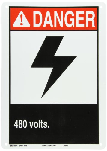 Panneau de sécurité 480 Volts Brady 45092 en plastique ANSI Z535