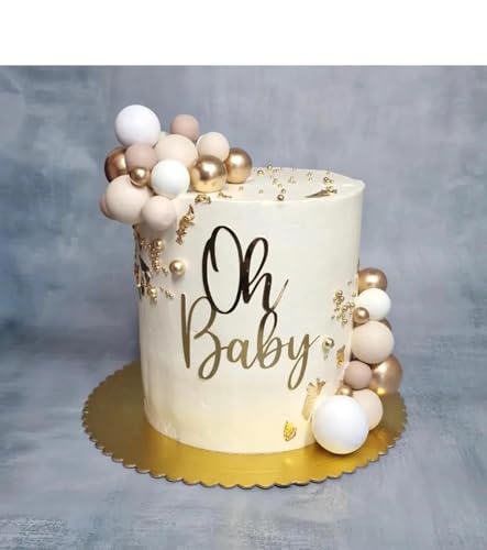 QPARTYFIRE Oh Baby Cake Topper - Gold Acrylic, 1 Pack, Baby Shower & Gender Reveal, Transparent