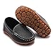 LONSOEN Toddler/Little Kid Boys Girls Soft Synthetic Leather Loafer Slip-On Boat-Dress Shoes/Sneakers Size 4 Big Kid,Black,SHF103 CN36