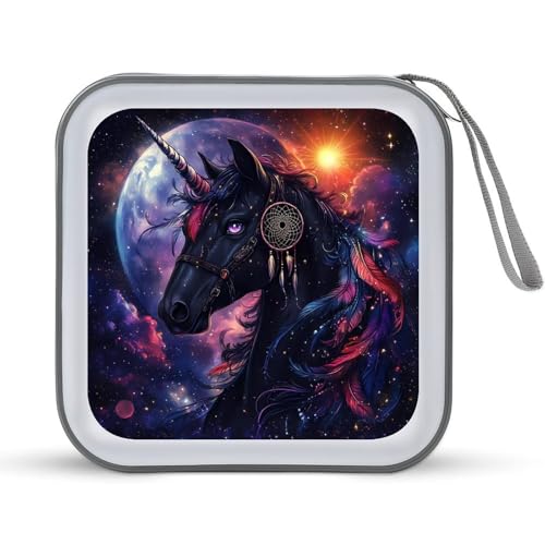 Un-icorn Black Horse Fantasy CD Case Portable DVD Holder Storage Organizer for Home Travel