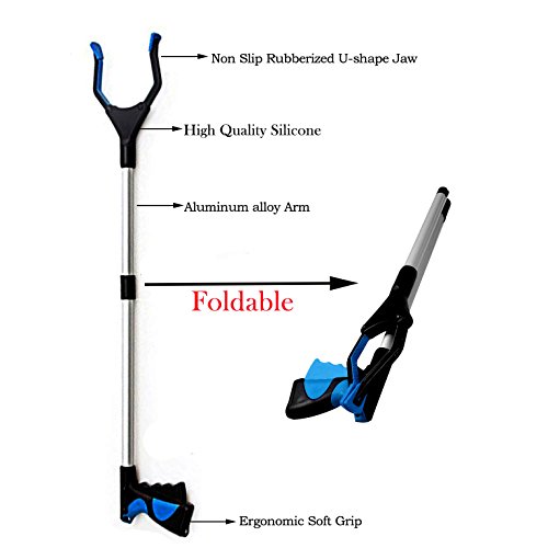 Foldable Reacher Grabber Tool, Vipe 2pcs Ergonomic Lightweight Reaching Aid Reacher Tool Long Arm Reaching Claw Hand Grabber Trash Pickup Tool, 32''