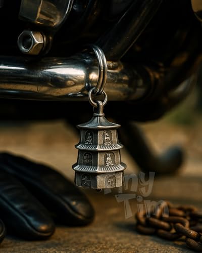 Image of Tiny Tim Guardian Bell with Evil Eye Charm - Protective Motorcycle & Car Accessory - Tibetan-Inspired Design - Wards Off Negative Energy - Ideal Gift for Bikers & Travelers