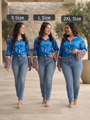 Image of GRECIILOOKS Women Printed Formal Shirt | Stylish Office Top | Casual Full Sleeve Shirts | Trendy Summer Tops | Smart Casual Printed Top for Women's | French Crep Button Down Modern Fit