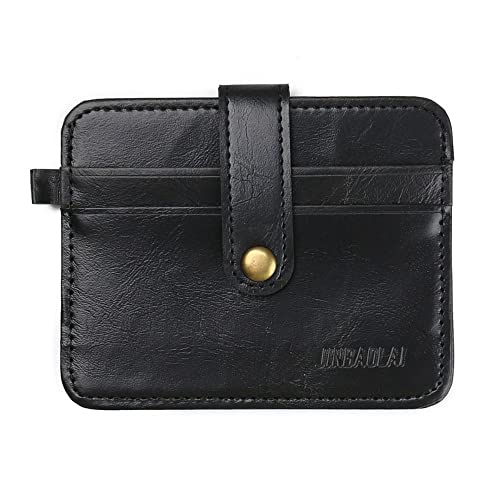 gofidin Black Card Holder Bags Men Leather Small ID Credit Keychain Wallet Slim Business Wallet Slim Mini Coin Purse