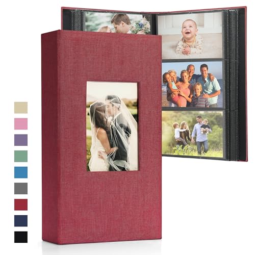 DazSpirit Fotoalbum 10x15 cm zum Einstecken – Leinen-Fotobuch mit 300 Taschen, schwarzen Seiten, gepolstertem Einband & personalisierbarem Frontfenster – Ideal für Hochzeit, Familie, Baby & Reisen