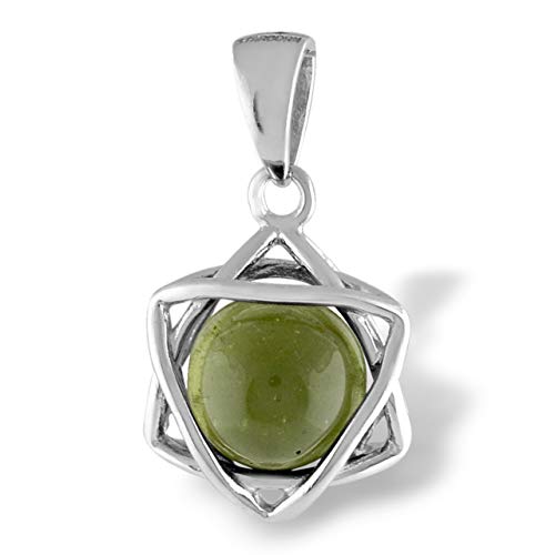 Starborn Genuine Moldavite Sphere 6-Point Sterling Silver Star