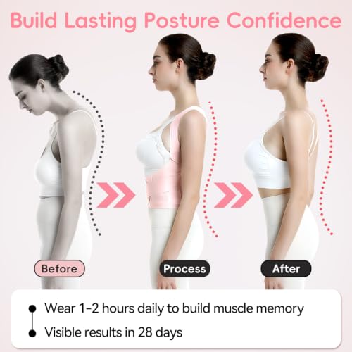 babaka Posture Corrector for Women, Invisible Lightweight Adjustable Back Brace for Upper and Lower Back Pain Relief, Hunchback, Hump, Scoliosis, Thoracic, Spine Corrector Under Clothes (Pink, Medium, Waist: 29''-35'') Detail