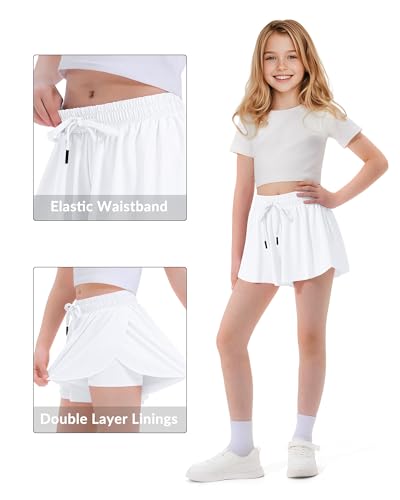 Image of Witwot Butterfly Shorts Girls, 2-in-1 Teen /Kids Girl Flowy Athletic Skort | for Running, Tennis, Dance, Size 5-14Years