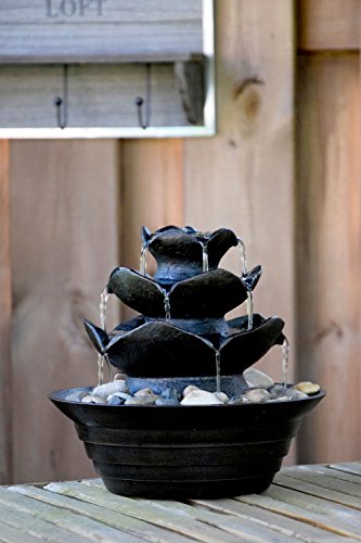 dobar® Design Tischbrunnen 96410e - Zimmerbrunnen dreistufig in Steinoptik - Kleiner Springbrunnen - Dekoratives Wasserspiel für Wohnzimmer/Büro/Indoor - Zierbrunnen - 22,2 x 22,2 x 20,6 cm - Schwarz