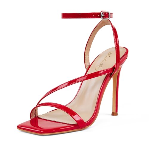 Zhabtuc Sandales pour femmes à talon haut, design carré élégant, bout ouvert et bride de cheville, talon de 10 cm, parfaites pour les soirées et le...