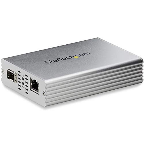 StarTech.com 10GbE Fiber Ethernet Media Converter for 1/2.5/5/10Gbps Network NBASE-T SFP to RJ45 Multigigabit Singlemode/Multimode Fiber Optic to Copper Network Ethernet to Fiber Bridge (MCM10GSFP)