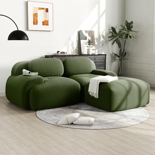 Image of 81.8 Inch 2-Seat Modular Sectional Cloud Sofa, L-Shaped, Corduroy Green