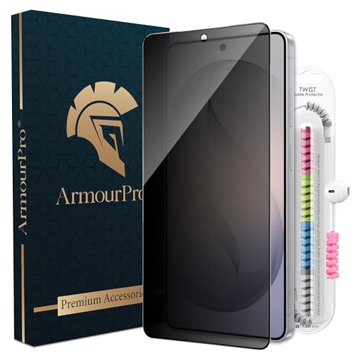 Image of ArmourPro Privacy Tempered Glass for Samsung Galaxy S26 Ultra - Anti Spy Anti Peeping Screen Protector, Edge-to-Edge Full Coverage, 9H Hardness with Cable Protector | Black