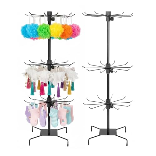 3 Tier Rotating Retail Rack, Adjustable Fashion Counter Jewelry Tree Display Holder, Tabletop Retail Spinner Display Stand, Stable, for Jewelry Keyring Bracelet Necklace Hairtie, Black,Pack of 2