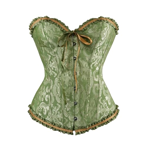 Moonight Corset Top Floral Renaissance Womens Lace Up Boned Overbust Corset Bustier Green S