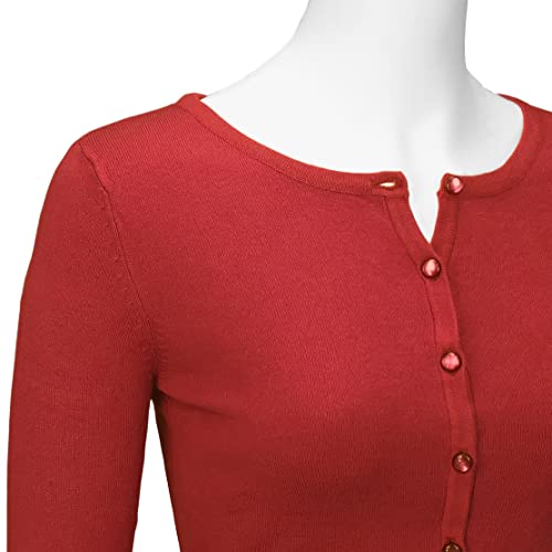 Image of Women's Cropped Cardigan Sweater - Long Sleeve Crewneck Basic Classic Casual Button Down Knit Soft Lightweight Top
