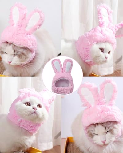 Zeayebsr 2 Stück Katze Hut, Nett Haustier Hut, Katze Kostüm mit Hasenohren, Häschenkostüm für Katzen und Welpen, Halloween Oster-Cosplay Weihnachten Party Kostüm Kopfbedeckung, für Haustier