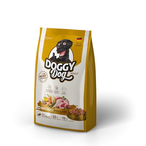 DOGGY Dog Geflügel Adult, 1 kg, Trockenfutter mit hohem Fleischanteil für ausgewachsene Hunde, getreidefreies Hundefutter mit Lachsöl, Made in Germany