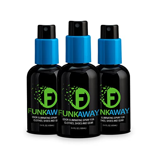 Image of FunkAway Travel Size Shoe Deodorizer Spray (3.4 oz - 3 Pack) Odor Eliminator for Shoes, Gym Bags, Clothes and Gear, On-the-Go Odor Neutralizer that Attacks Funk at the Source