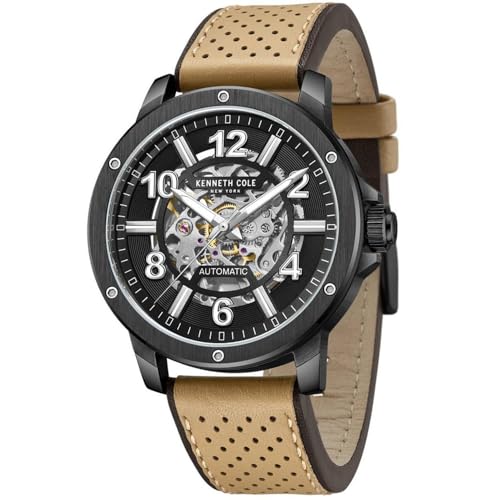 Image of Kenneth Cole Black Dial Automatic Leather Strap Watch for Men