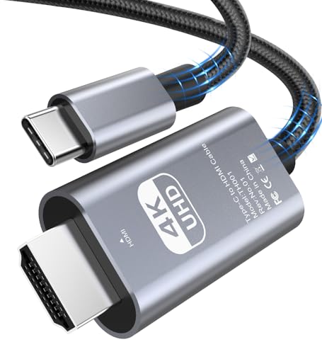 AHGEIIY USB C to HDMI Cable, 4K@60Hz HDMI to USB C, USB C to HDMI Adapter 1M for Home Office Nylon Braided Thunderbolt 4/3 to HDMI for MacBook Pro Air iPad XPS iPhone 16/15 Max Plus Galaxy S24