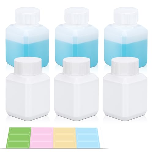 UMETASS 1oz Leak Proof Plastic Bottles with Caps, Laboratory Reagent Bottle, Reusable Small Pill Storage Containers for Travel, Classrooms, Home (3 pack white, 3 pack translucent)