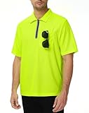 Men's Short Sleeve Pocket Polo Shirts Quarter-Zip Casual Dry Fit Moisture Wicking Performance Golf T-Shirts(Hi Viz Yellow,5XL)
