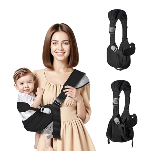 Image of Baby Sling Carrier,Baby Sling with Waist Harnes(Black) | Adjustable Shoulder Straps,Portable,Lightweight,Non-Slip Hip Seat,Easy to Use,Safety Buckle,Comfortable,Great for Travel