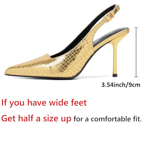 Image of RIBONGZ Sexy Slingback Pumps Elegant Dressy Heels for Women Closed Toe Pointy High Heels Wedding Bride Prom Party Evening Shoes
