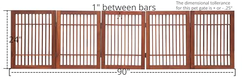 Pet Dog Gate Strong and Durable Freestanding Folding Acacia Hardwood Portable Wooden Fence Indoors or Outdoors by Urnporium (Brown Pet Gate, 5 Panel 24" Tall)