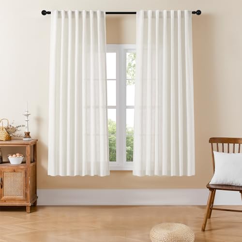 Image of Joydeco Light Filtering Curtains 72 Inch Length for Bedroom, Linen Curtains 72 Inch Length 2 Panels Set for Living Room,White Semi Sheer Curtains 72 Inches Long with Rod Pockets
