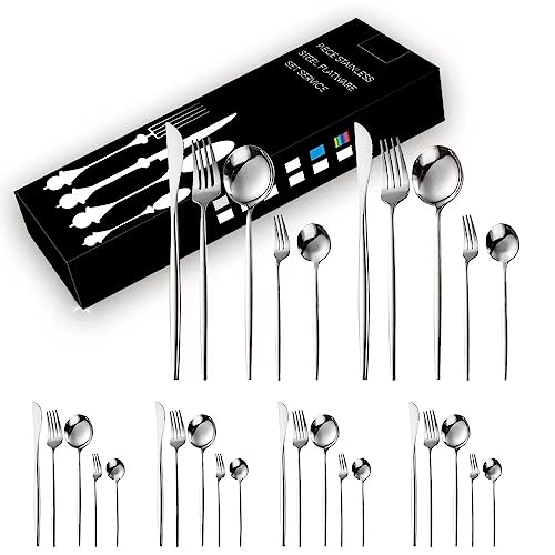 WANBY Cutlery Set 30 Piece Stainless Steel Flatware Set Forks Spoons and Knives Silverware Flatware Set for Home Kitchen and Restaurant Mirror Polished Dishwasher Safe
