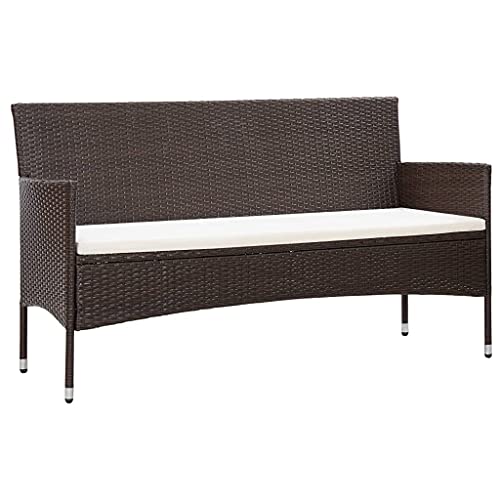 vidaXL Gartensofa 3-Sitzer, Gartenbank mit Kissen Stahlrahmen, Sitzbank für Garten Terrasse, Loungesofa Gartenmöbel, Braun Poly Rattan