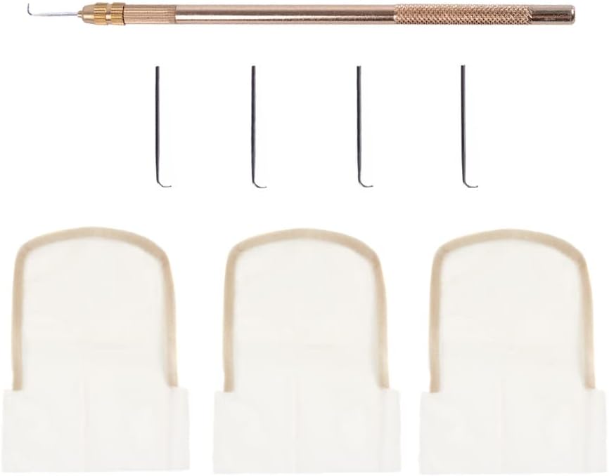 4 Pcs Ventilating Needles for Lace Wig + 1 Blue Ventilating Needle Holder for Make and Repair Lace Wig
