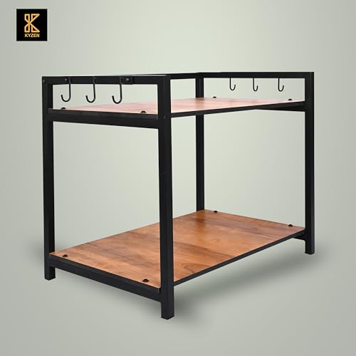 Image of KYZEN Deluxe Microwave Oven OTG Stand for Kitchen Counter, Toaster Organizer, Extra Storage with Side Hooks for Home & Kitchen Appliances 2T Deluxe