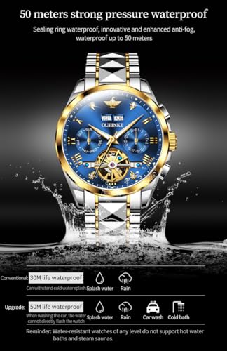Image of OUPINKE Watches for Men Automatic Skeleton Self Winding Dress Wrist WatchBusiness Waterproof Luminous Tungsten