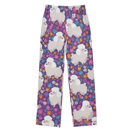 Poodle Florals Boys Long Pants Soft Trousers Elastic Waist Kids Lounge Bottoms with Pockets S-XL