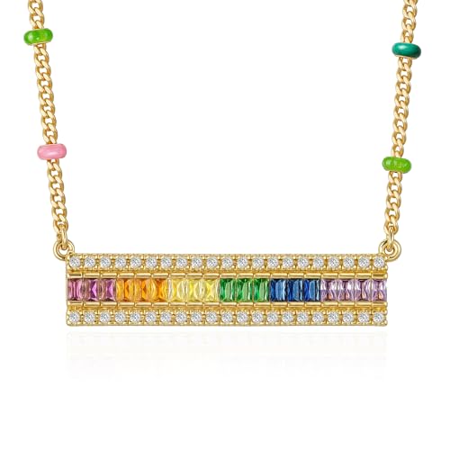 Fettero Dainty Gold Necklace for Women, 14K Gold Plated Cute Bar Pendant Choker Necklaces Simple Trendy Bar Necklaces Jewelry