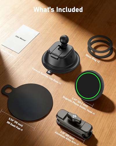 Magnetic Vacuum Suction Cup Phone Mount for Truck & Car, Heavy Duty Semi Truck Holder, 17x Strong Magnets, Adjustable Aluminum Arm Windshield Dashboard Window Mount for MagSafe iPhone 12–17 & Samsung - image 7