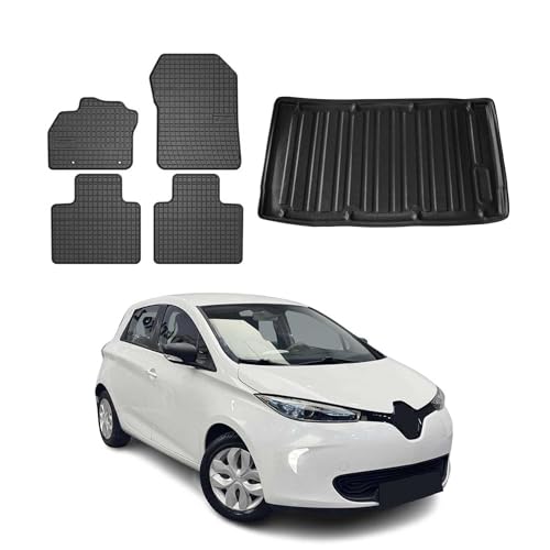 Tapis de sol Renault Zoe 2012-2025 et bac de coffre de protection en caoutchouc TPE noir