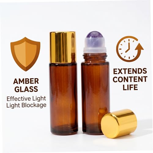 Botellas con rodillo de vidrio ámbar de 50 ml con gemas auténticas talladas 8