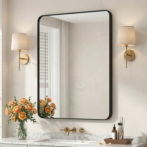 Image of 36 inchx30 inch Bathroom Vanity Mirror for Wall Aluminum Framed Farmhouse Rectangle | Anti-Rust, HD Reflection Anti-Desilvering, Distortion Free, Tempered and Shatter-Proof Wall Mounted Mirror, Black